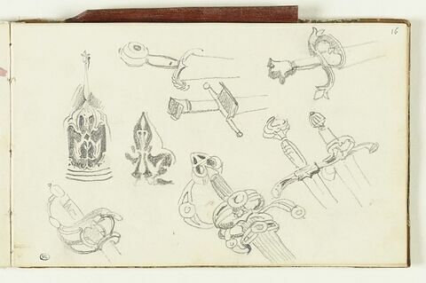 Sept études de poignées de sabre ou d'épée, et deux motifs décoratifs, image 1/2