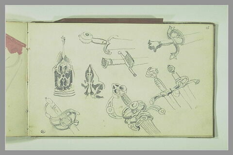 Sept études de poignées de sabre ou d'épée, et deux motifs décoratifs, image 2/2