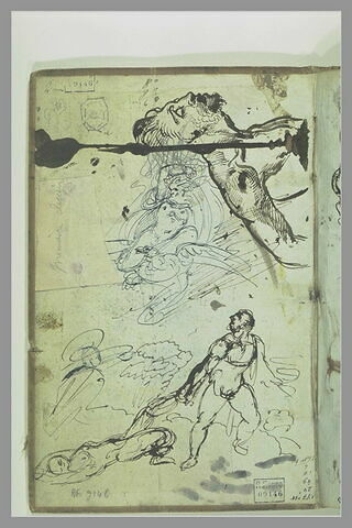 Deux figures nues, Jupiter, et homme barbu, étendu sur le dos
