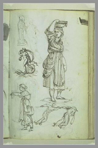 Silhouette drapée ; deux femmes portant une corbeille; Vénus, deux hommes, image 1/1