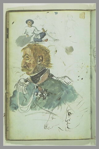 Indiens assis, tenant un sabre, indien debout, militaire, cheval, caricature, image 1/1