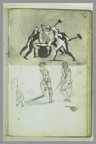 Quatre forgerons nus, frappant une enclume; et autres figures, image 1/1