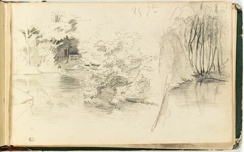 Deux études de paysages avec des arbres au bord d'un étang, image 1/2