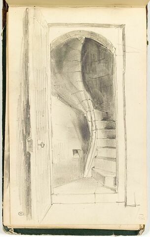 Porte ouverte sur un escalier en colimaçon, image 1/2