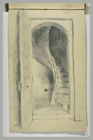 Porte ouverte sur un escalier en colimaçon, image 2/2