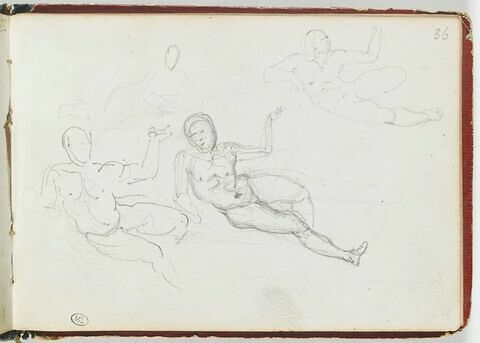 Quatre études d'hommes nus, allongés, image 1/2