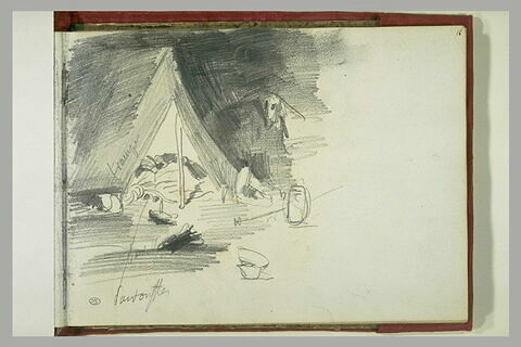 Deux personnage couchés sous une tente éclairée et un cheval, image 2/2