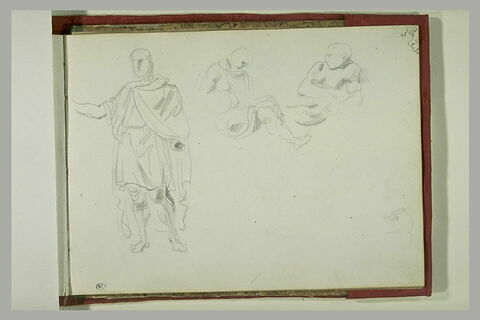 Trois figures d'hommes drapés à l'antique ; deux croquis de têtes, image 2/2