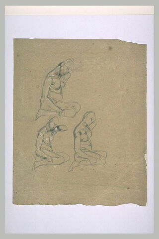 Trois études de femme nue agenouillée, de profil à droite, image 2/2