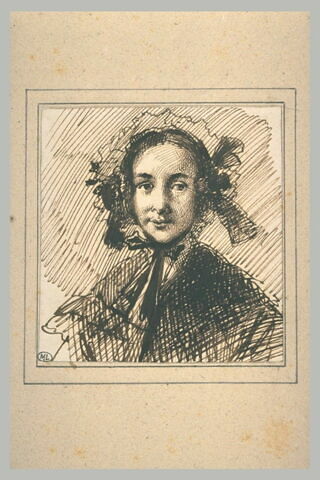 Portrait de jeune femme, en buste, coiffée d'un bonnet, image 2/2