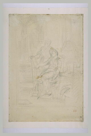 Deux femmes dans une chambre près d'un lit et d'une harpe, image 2/2