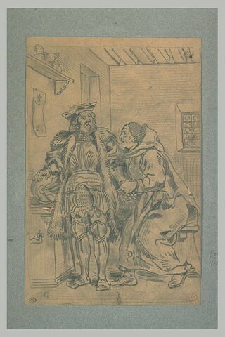 Un moine serrant la main d'un homme en armure, image 2/2