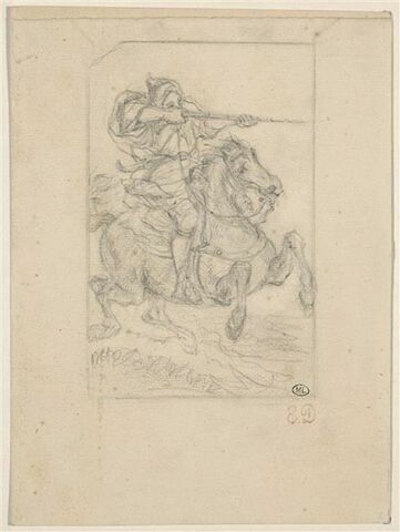 Arabe sur un cheval au galop, épaulant son fusil, image 1/2