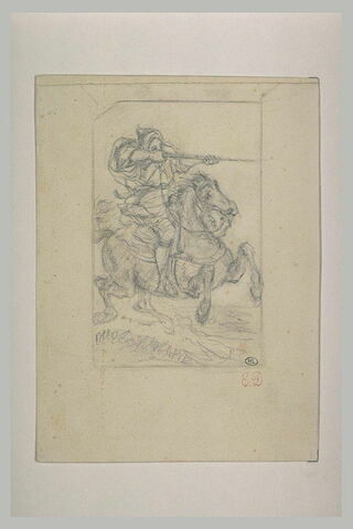 Arabe sur un cheval au galop, épaulant son fusil, image 2/2