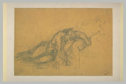 Homme nu, posant sa tête sur les genoux d'une femme, image 2/2
