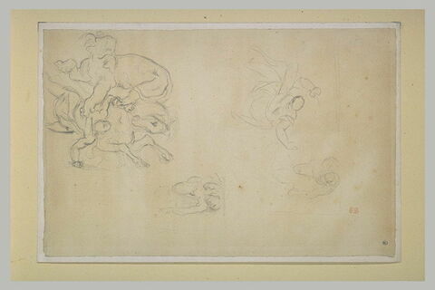 Lion attaquant un cavalier, et trois études de cavalier renversé, image 2/2