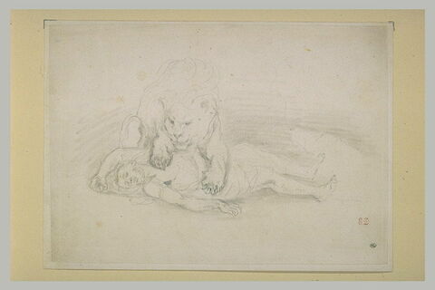 Lion couché sur un homme mort, image 2/2