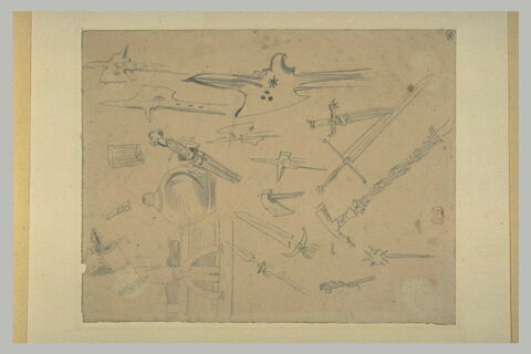 Feuille d'études avec armes, cruche et chope, image 2/2