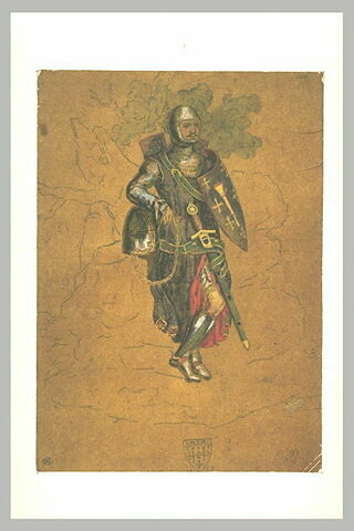 Chevalier en armure, appuyé contre des rochers, image 1/1