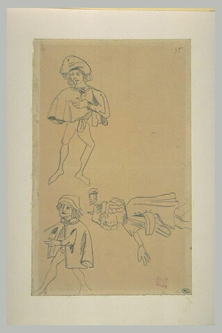 Trois études de jeunes gens en costume du moyen-age, image 1/1