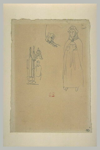 Etude de moine, et figure dans un édicule gothique, image 1/1