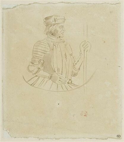 Guerrier du Moyen-Age, en buste, vu de profil à droite