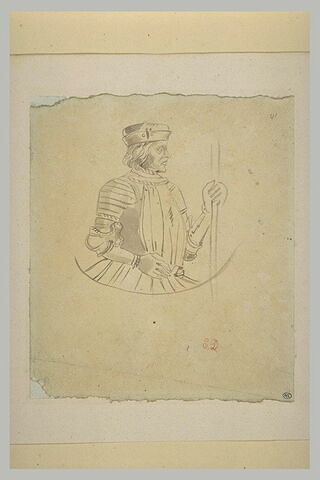 Guerrier du Moyen-Age, en buste, vu de profil à droite, image 2/2