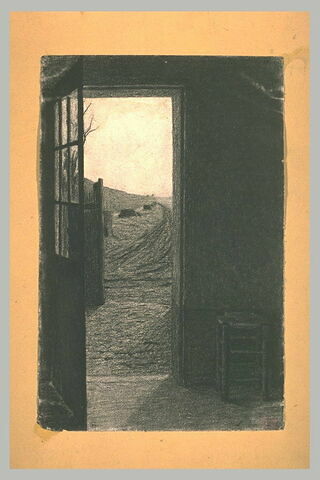 Une chambre avec la porte ouvrant sur une cour et un chemin, image 2/4