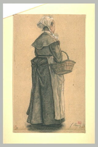 Une paysanne portant une coiffe, un tablier blanc et un panier, image 2/2