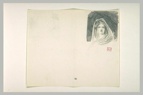 Tête de femme, vue de face, un voile sur la tête, image 1/1