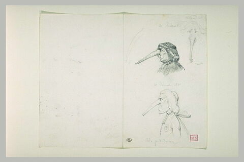 Trois caricatures : un éléphant (?), et deux hommes vus en buste de profil, image 1/1