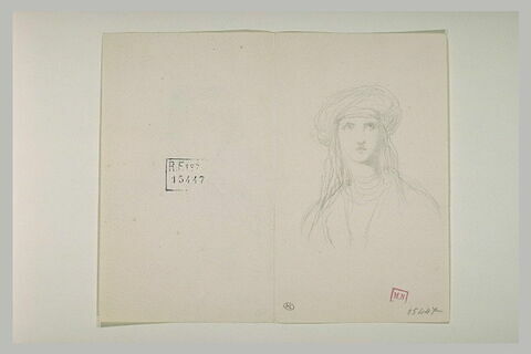 Jeune femme, en buste, coiffée d'une peau de lion et portant un carquois, image 1/1