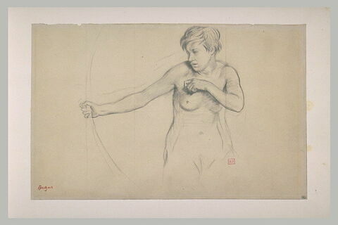 Jeune fille nue, à mi-corps, tirant à l'arc, image 2/2
