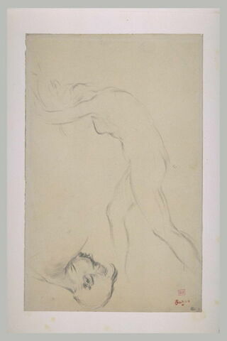 Femme nue, debout, se dirigeant vers la gauche et tête d'homme, image 2/2