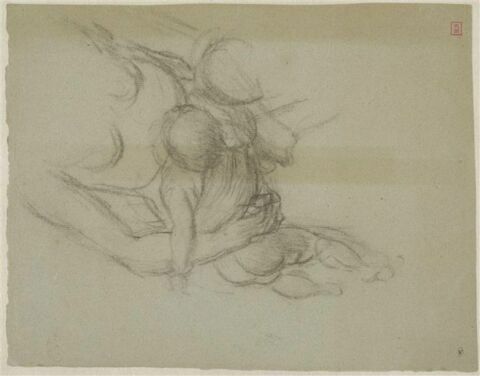 Torse et bras d'une femme nue, de face, tenant un enfant, image 2/2