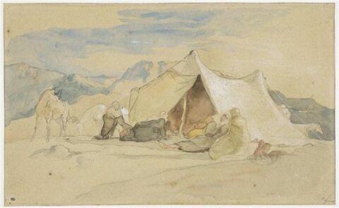 Un campement arabe avec des chevaux