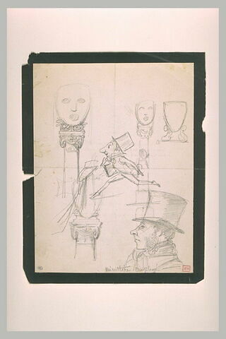 Etudes : deux caricatures, colonnes surmontées de masques, image 1/1