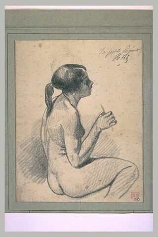 Femme, nue, assise, de profil