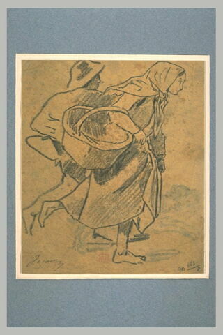 Paysanne portant un panier et un homme semblant courir, image 1/1