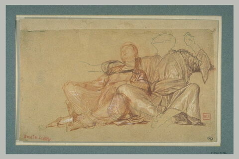 Homme et femme, assis, les yeux aux ciel, vêtus à l'antique, image 1/1