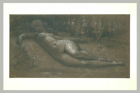 Femme nue, couchée sur l'herbe