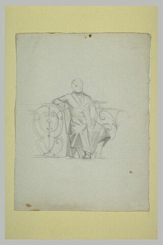 Homme en redingote, assis contre une balustrade, image 1/1