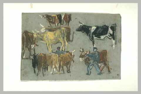 Paysans conduisant des vaches, et vaches, image 1/1