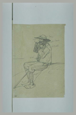 Breton, assis, allumant sa pipe, image 1/1