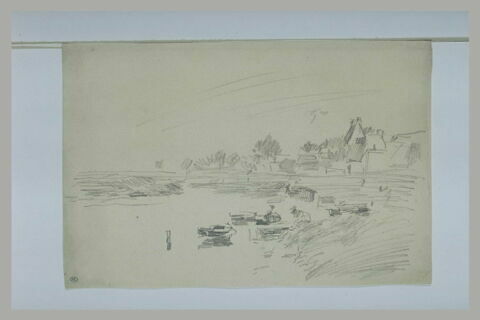 Village au bord d'une rivière, avec des lavandières, image 1/1