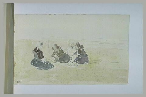 Petites paysannes, assises, sur le sable