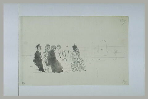 Scène de plage : dames sur des chaises, image 1/1