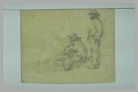 Deux pêcheurs, l'un debout, l'autre assis, image 1/1