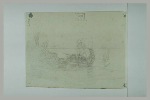 Trois hommes dans un canot près du rivage, image 2/2