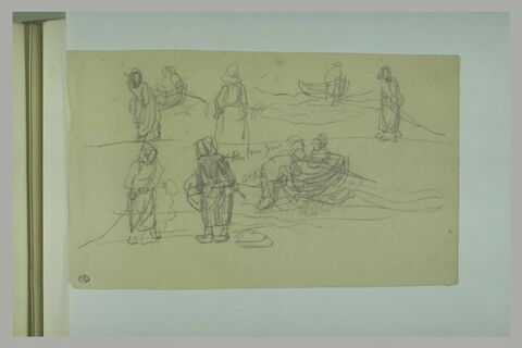 Etudes de femmes pêchant, et homme mettant une barque à flot, image 1/1